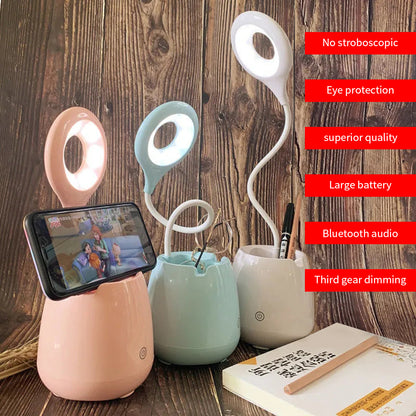 LED Desk Lamp Multifunctional Bluetooth Sound Desk Light Reading Eye Protection Table Lamp Bedroom Bedside Music LIGHT USB Lamps